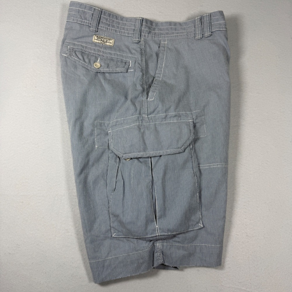Polo Ralph Lauren Hickory Stripe Cargo Shorts Mens 40 Blue White Pinstripe Tall